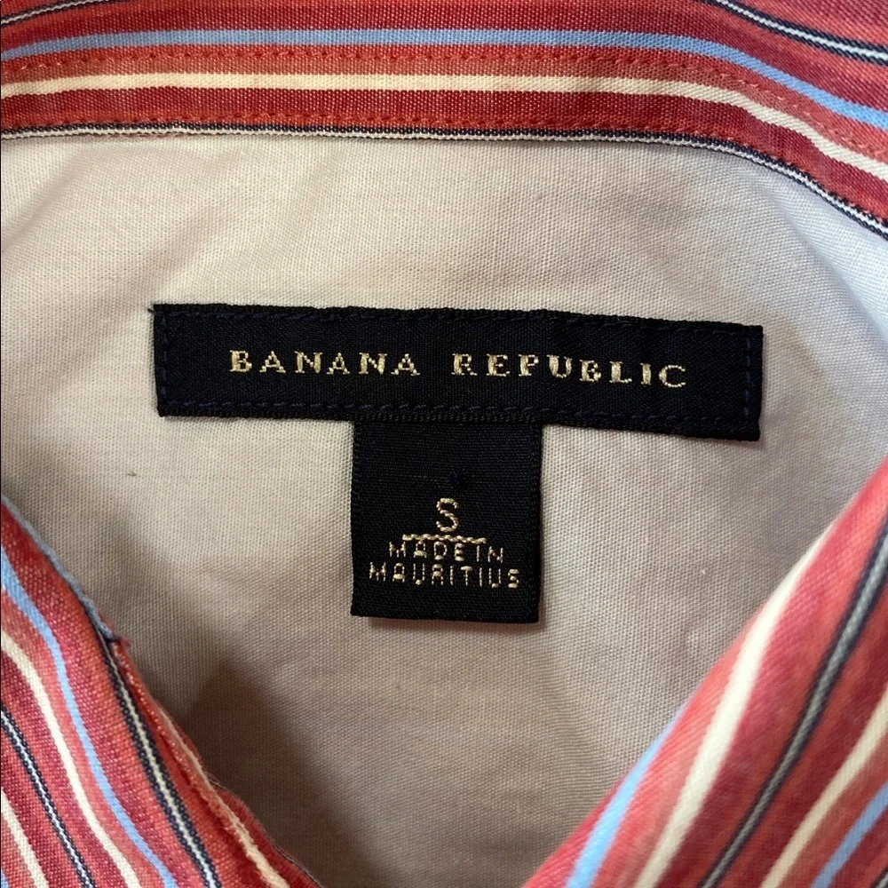 Banana Republic Mens Dress Shirt Coral Pink Striped Small